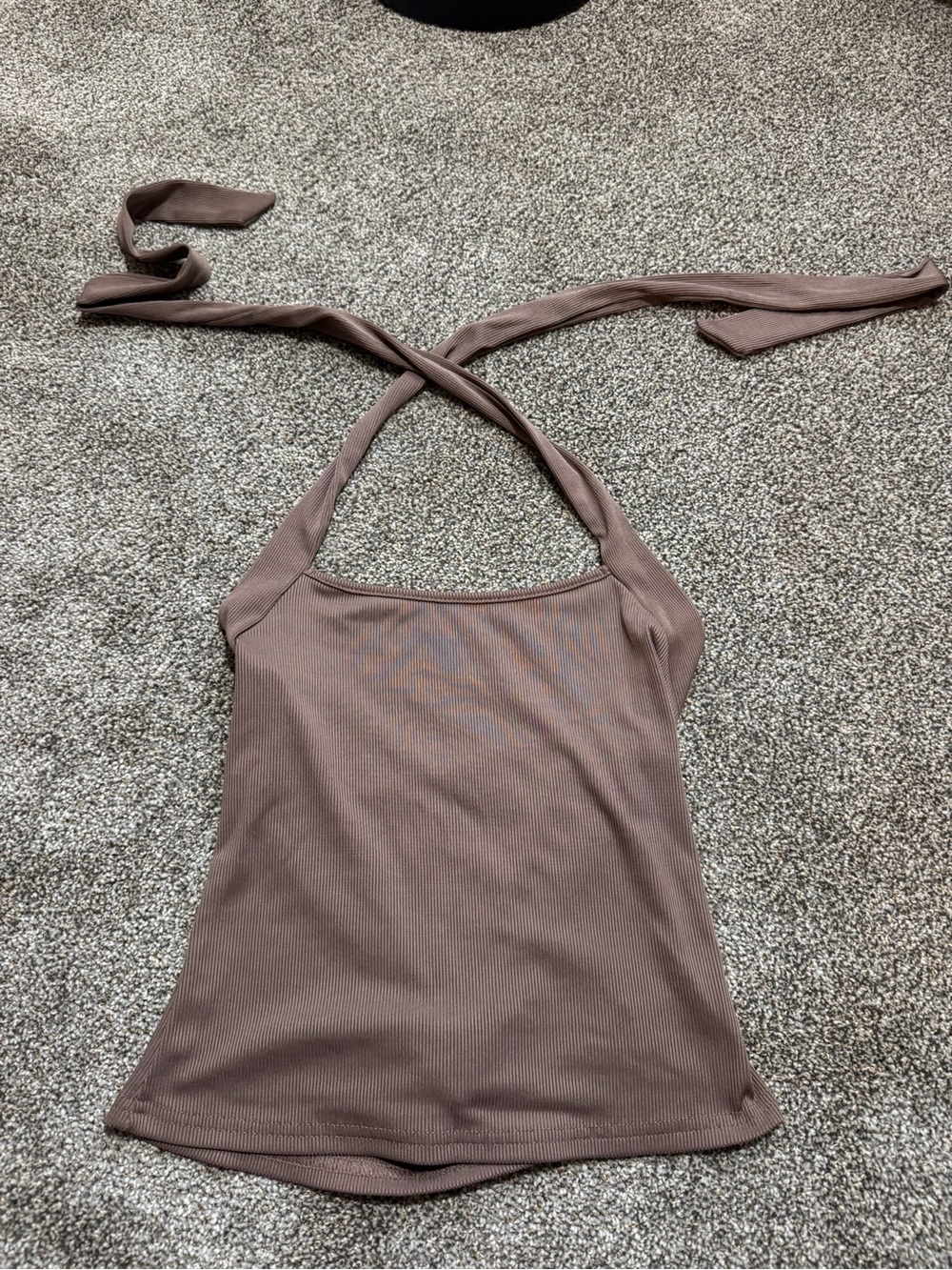 SHEIN Taupe Ribbed Halter Tie-Back Camisole